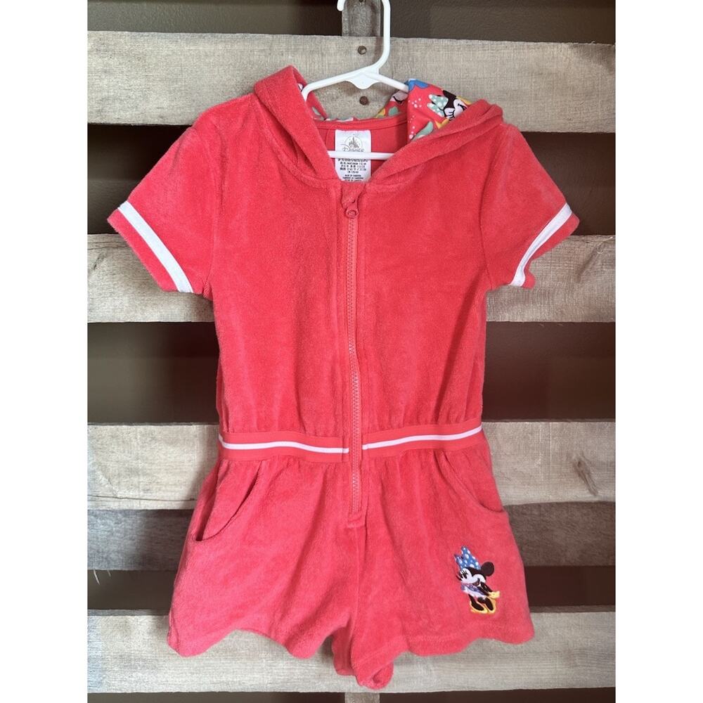 Disney Parks Size 5/6 Red Minnie Mouse Terry Cloth Hooded Romper
